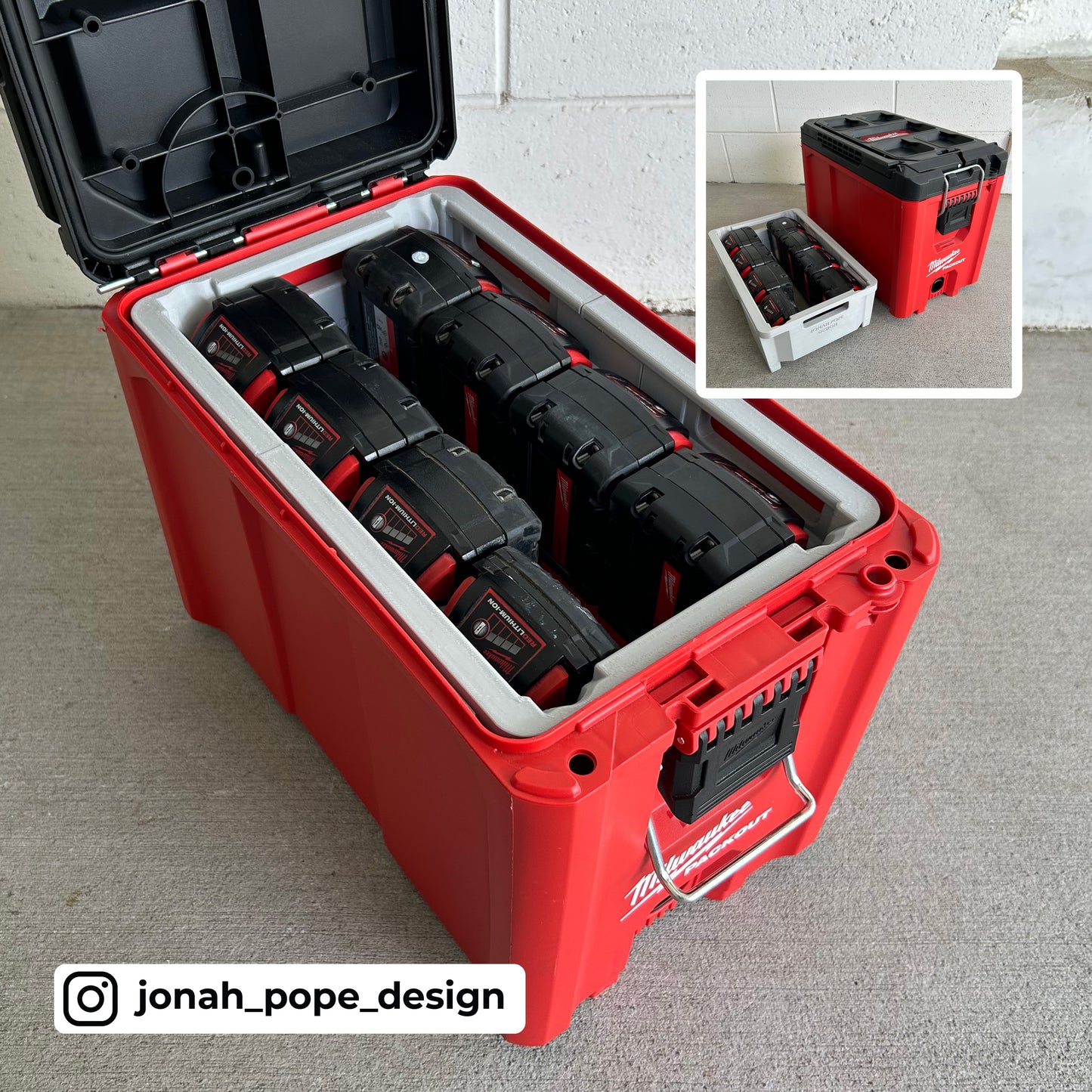 M18 Battery Rack Insert for Packout Compact Tool Box By Jonah Pope Design