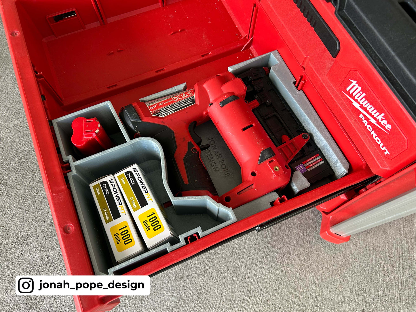 Milwaukee Packout M12 Pin Nailer Storage Insert for Milwaukee Packout 2/3 Draw By Jonah Pope Design