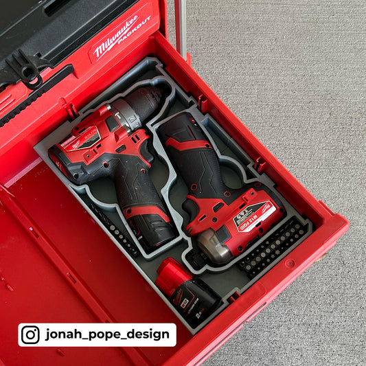 M12 Drill Gen 2 & Surge Impact Insert for Milwaukee Packout 2/3 Draw By Jonah Pope Design