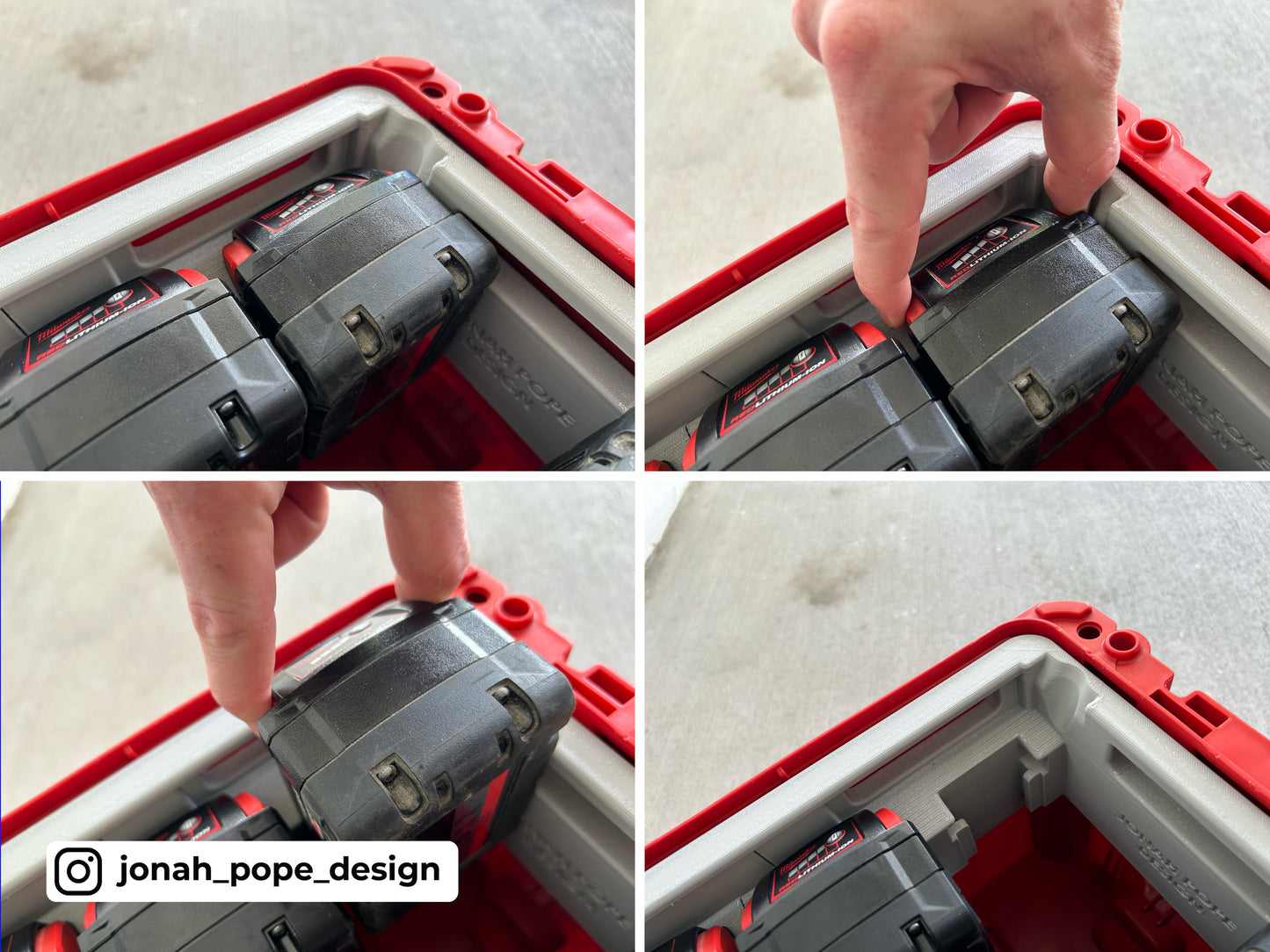 M18 Battery Rack Insert for Packout Compact Tool Box By Jonah Pope Design