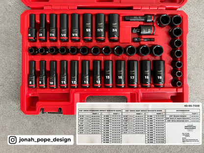 M12 Stubby impact 3/8 Insert for Compact Organiser By Jonah Pope Design