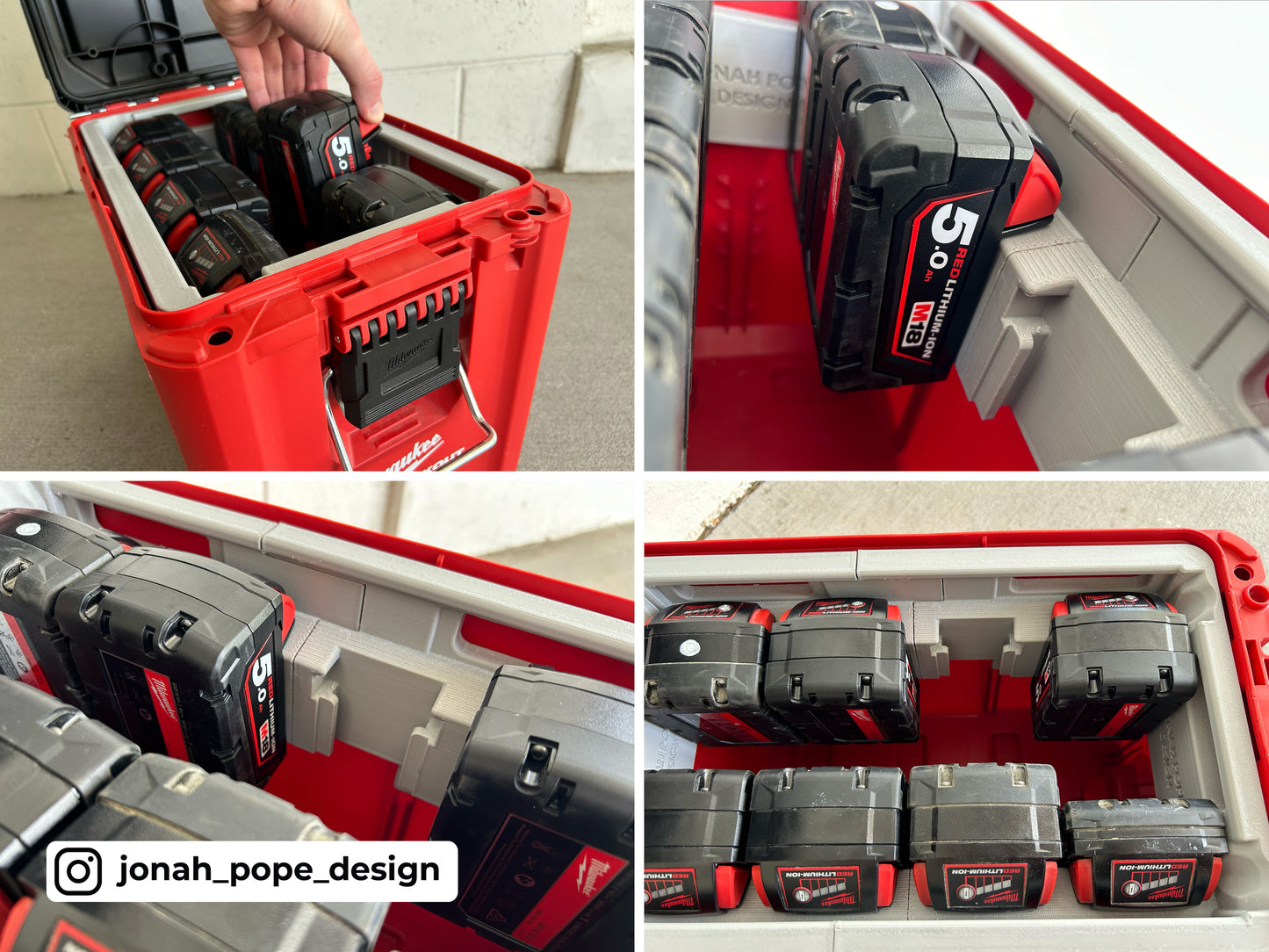 M18 Battery Rack Insert for Packout Compact Tool Box By Jonah Pope Design