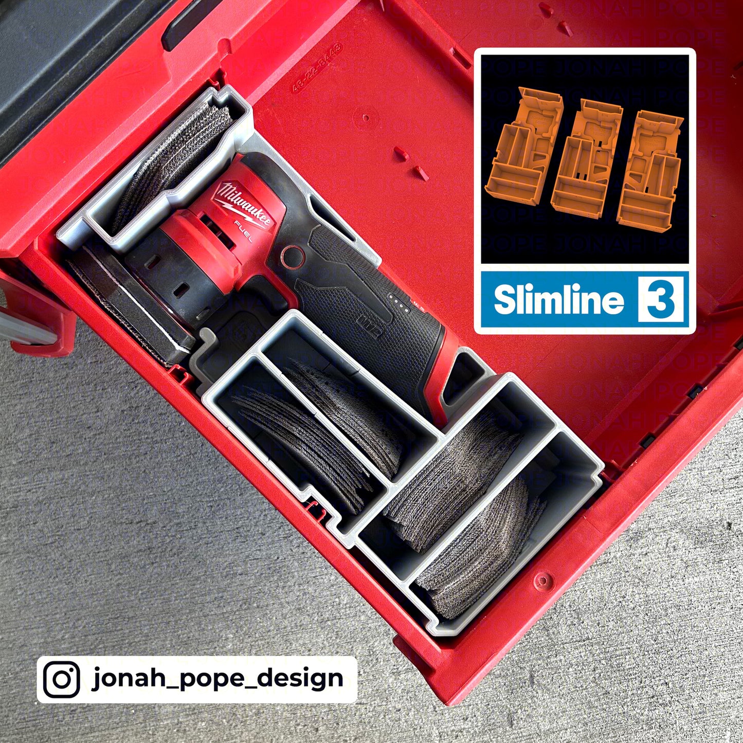 M12 Orbital Detail Sander Drawer insert by Jonah Pope Design
